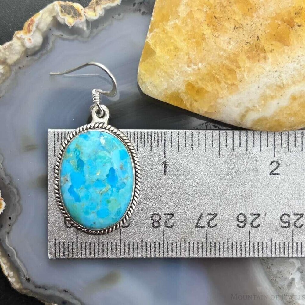 Sterling Southwestern Style Oval Mojave Turquoise Dangle Earrings For Women - Picture 9 of 10